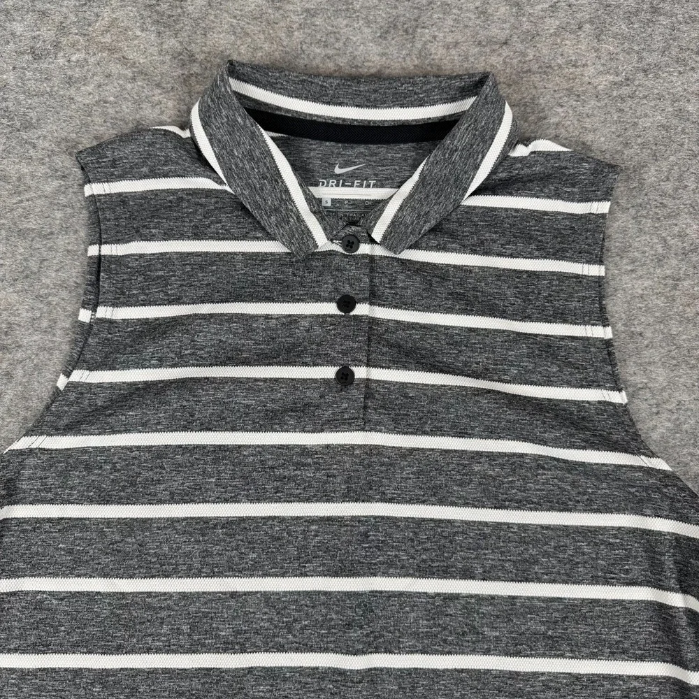 Nike Dri Fit Golf Polo Shirt Sleeveless Striped Standard Fit Gray Womens Small S